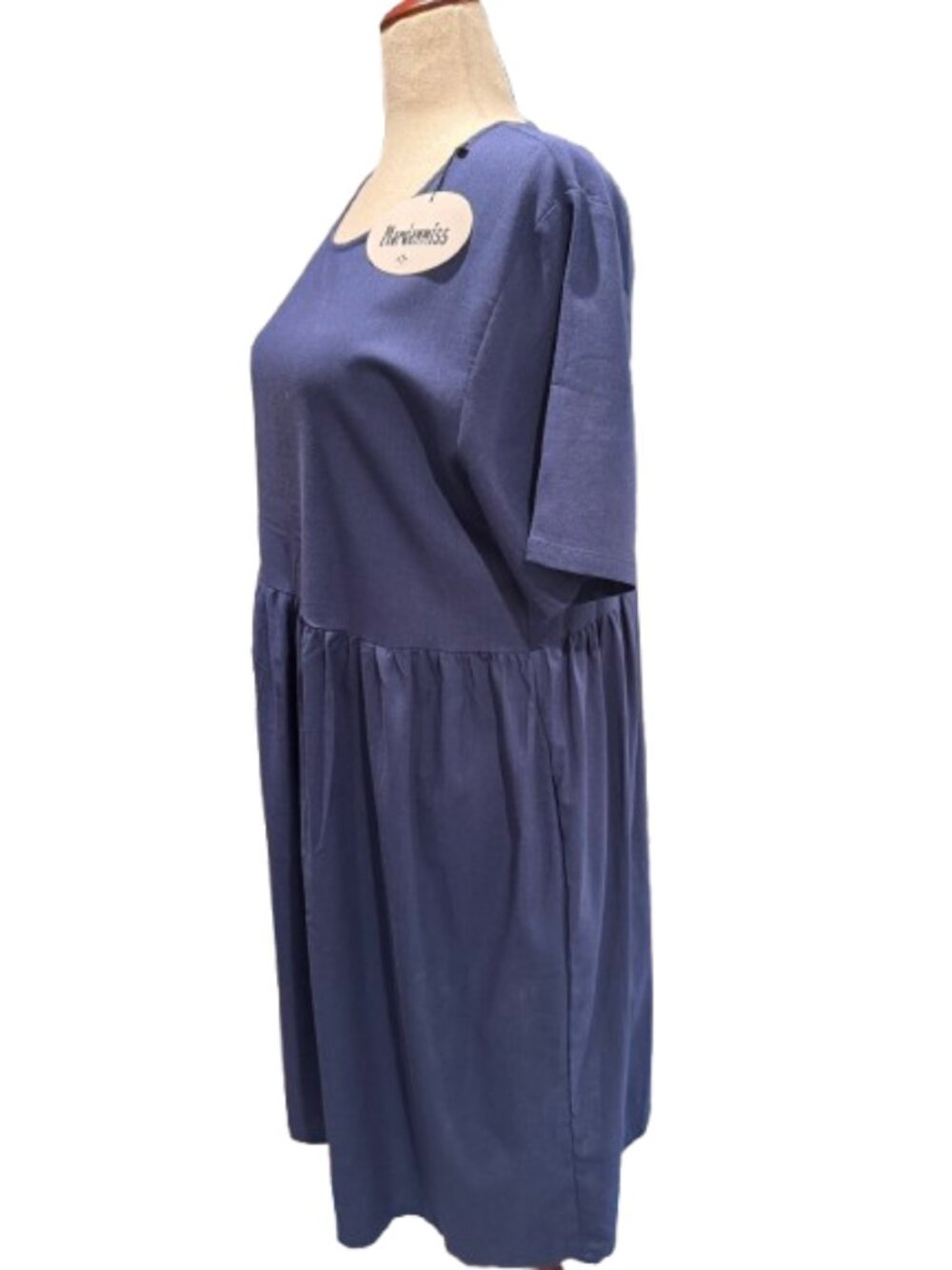 NWT Mordenmiss Navy Cotton Linen Tunic Lagenlook Midi Dress with Pockets (XL) - Picture 4 of 16